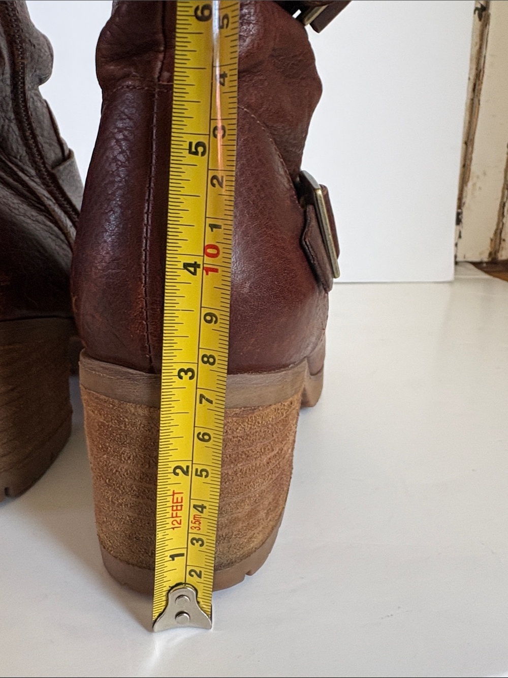Korks burgundy brown ankle slouch leather moto boot gold hardware zip close - Picture 5 of 16